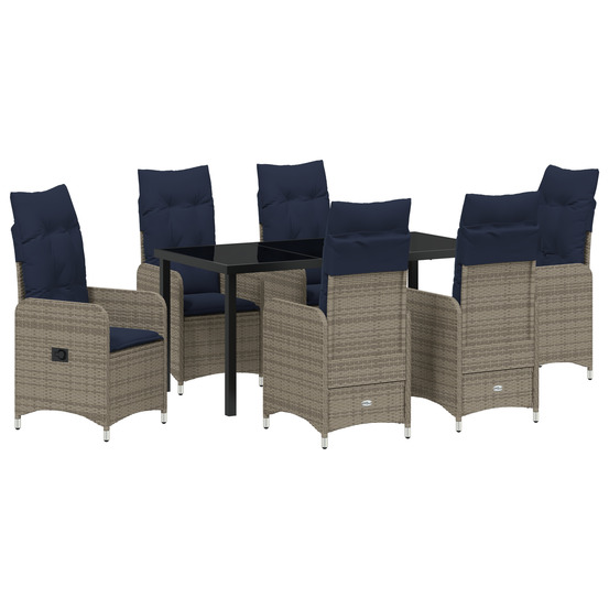 Ensemble de salle à manger de jardin de 7 pièces avec coussins noirs en rattan poly