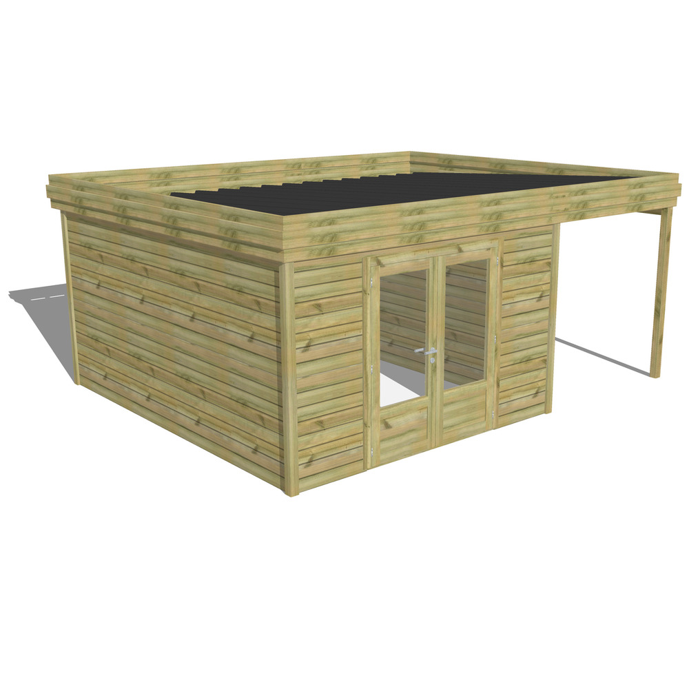 Abri de jardin bois pin traité autoclave 27mm - 5,44x4,34m / 24m2 - bac acier - abri français