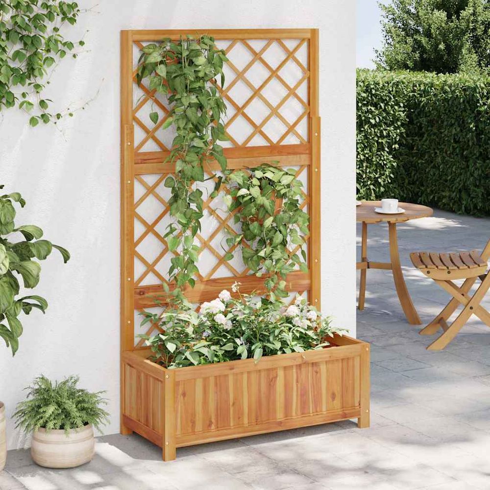 Grande jardinière avec treillis bois d'acacia pour balcon et jardin 150cm