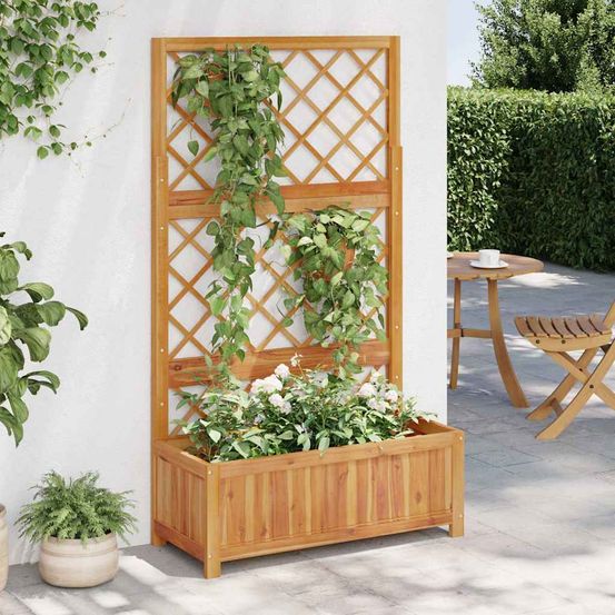 Grande jardinière avec treillis bois d'acacia pour balcon et jardin 150cm