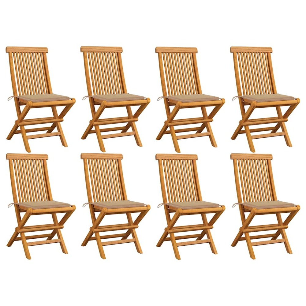 Chaises de jardin et coussins beige lot de 8 bois teck massif