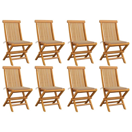 Chaises de jardin et coussins beige lot de 8 bois teck massif