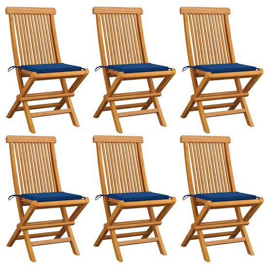 Chaises de jardin et coussins bleu royal lot de 6 bois de teck