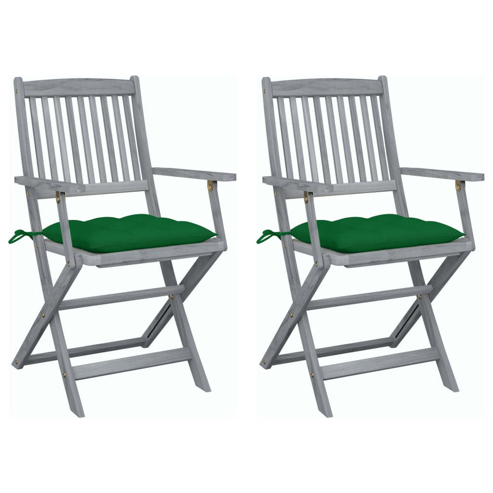 Chaises pliables d'extérieur lot de 2 et coussins bois d'acacia