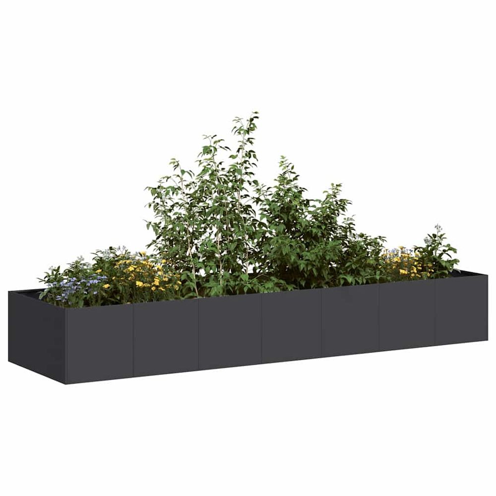 Grand lit de jardin rectangulaire en acier robuste finition sombre pour aménagement paysager noir 280x80x40cm