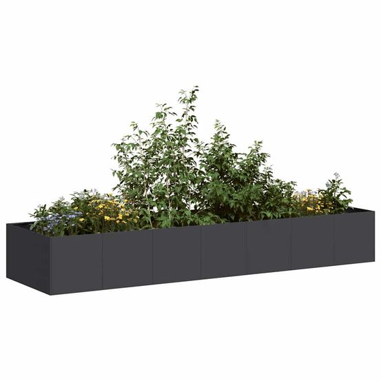 Grand lit de jardin rectangulaire en acier robuste finition sombre pour aménagement paysager noir 280x80x40cm