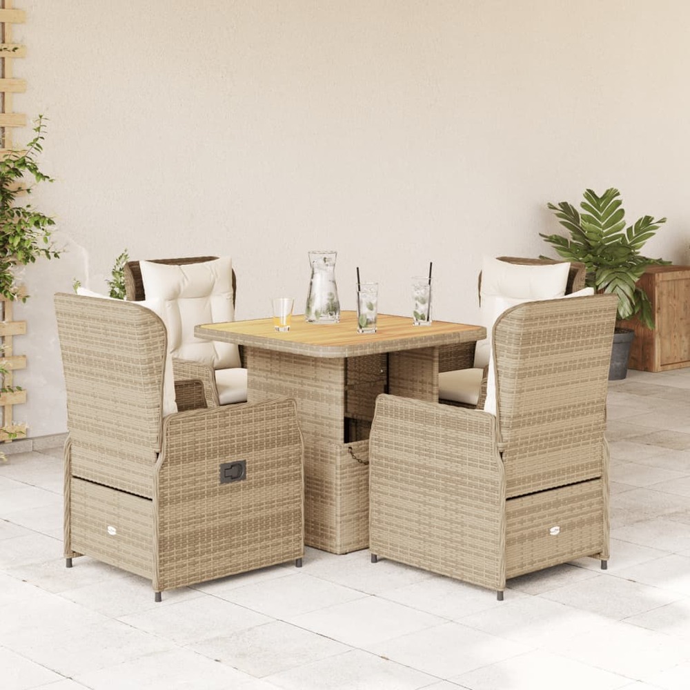 Ensemble à manger de jardin avec coussins 5pcs beige poly rotin