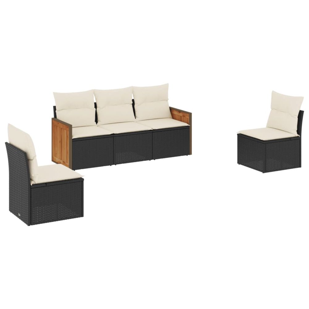 Salon de jardin 5 pcs avec coussins noir résine tressée