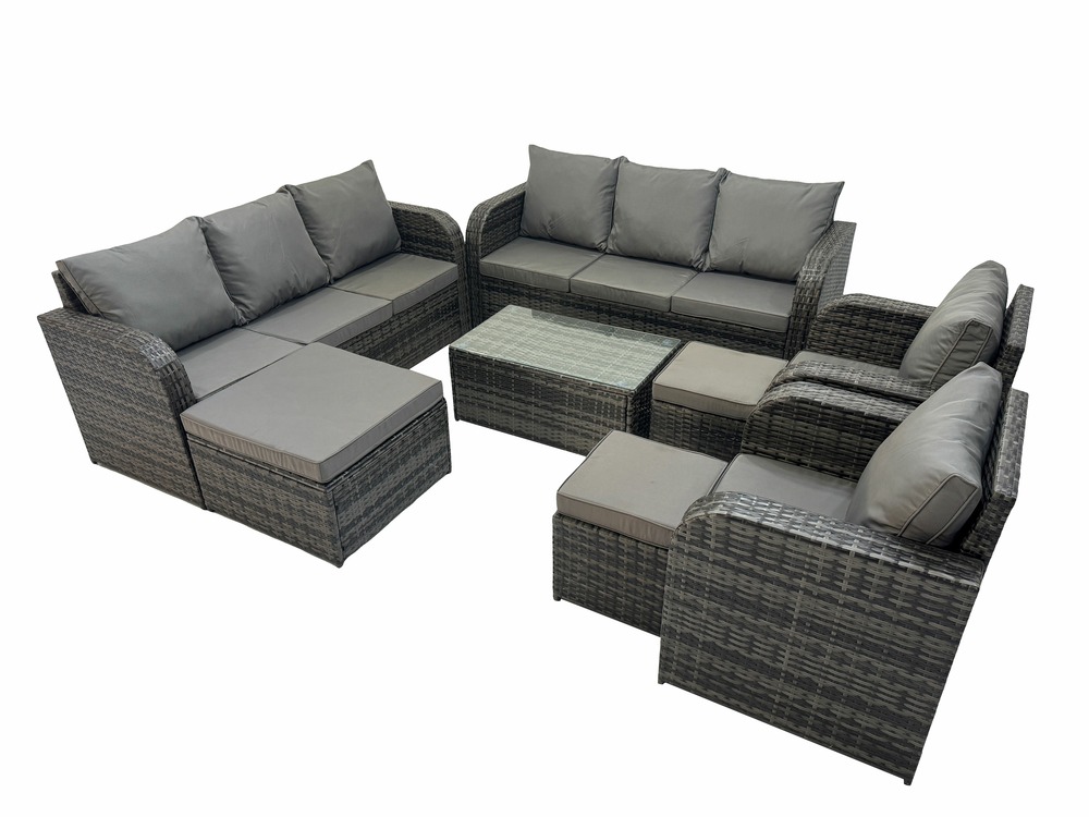 Ensemble de canapés en rotin avec canapé 3 places chaise inclinable 3 tabourets canapé 3 places gris foncé mixte