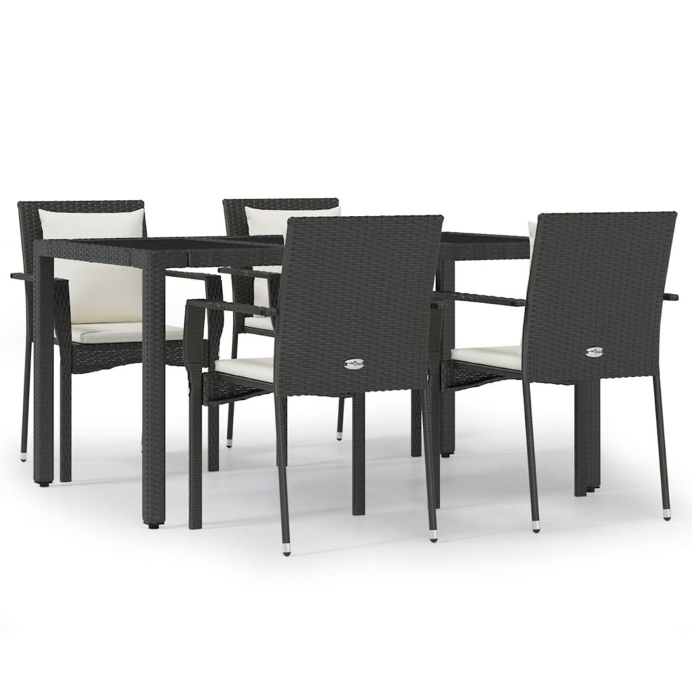 Ensemble à manger de jardin coussins 5pcs noir résine tressée