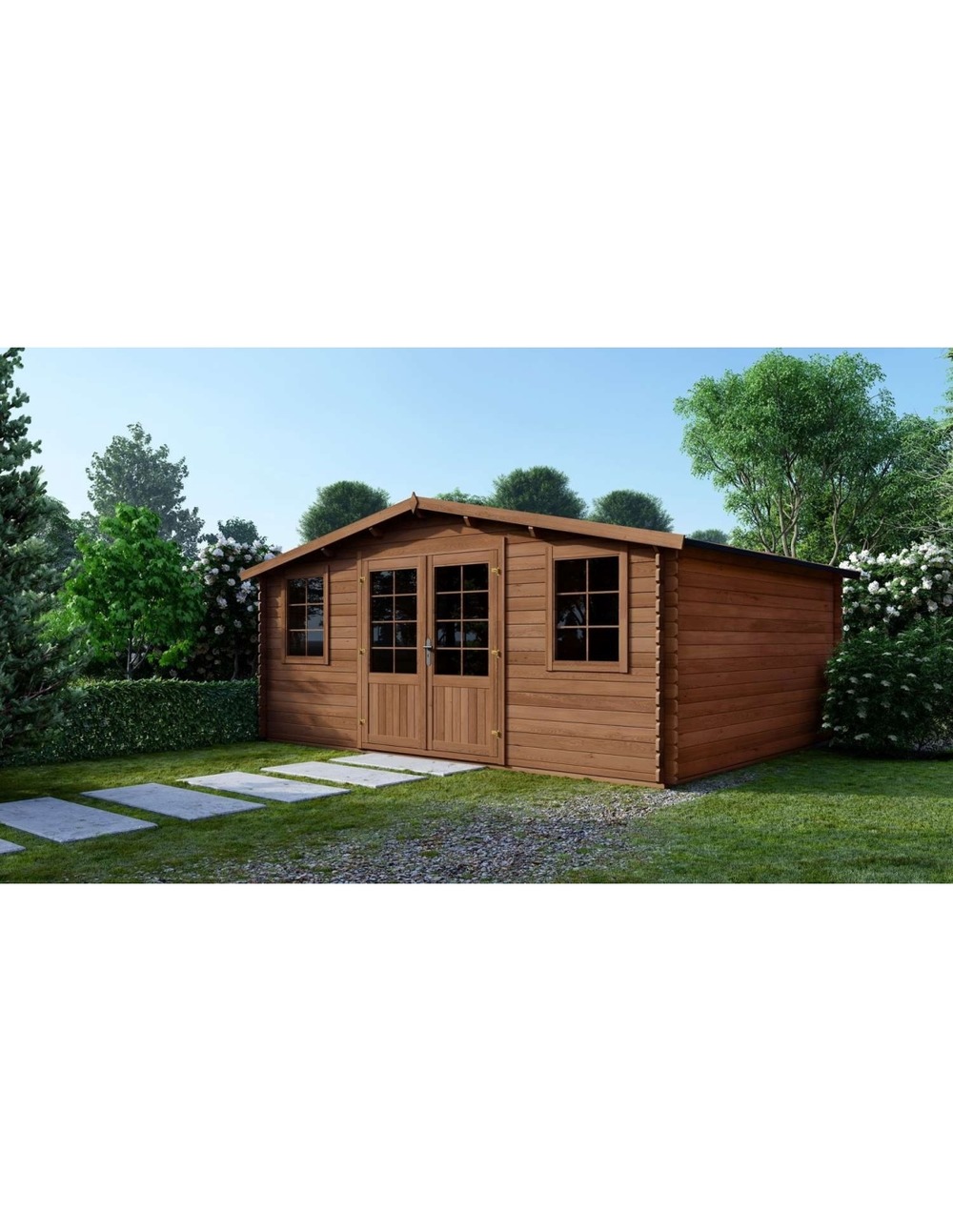 Abri de jardin en bois - 34,80m2 - 5,90x5,90m - traité - ep. 45mm - couleur: marron - dom656 - altanka