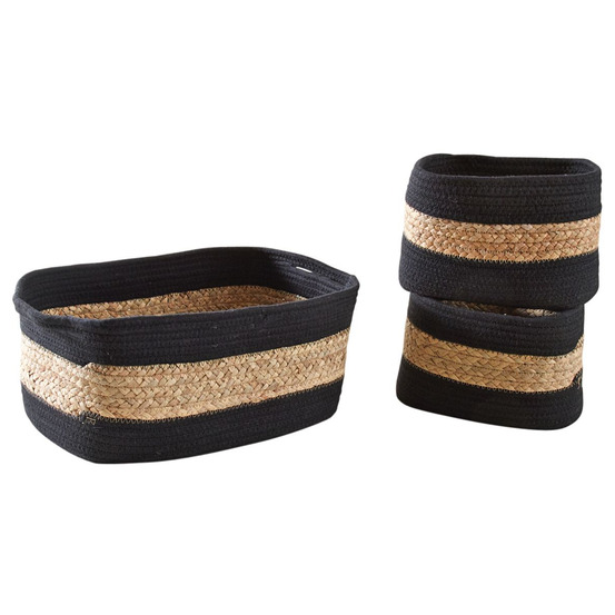 Corbeilles rectangulaires en jacinthe et coton (lot de 3)