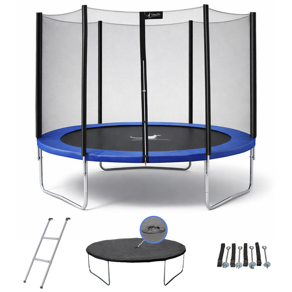 Trampoline rond bleu ø300cm avec filet, échelle, bâche et kit ancrage