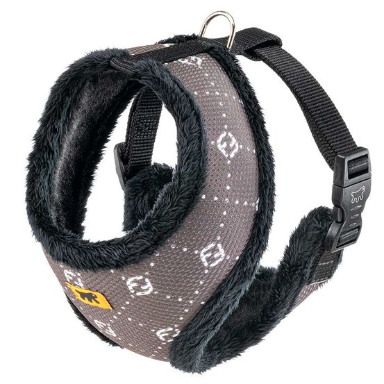Nikita fur l harnais pour chien, respirant, fourrure ecologique douce, sangle réglable, taupe