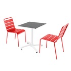Ensemble table de terrasse stratifié ardoise et 2 chaises rouge