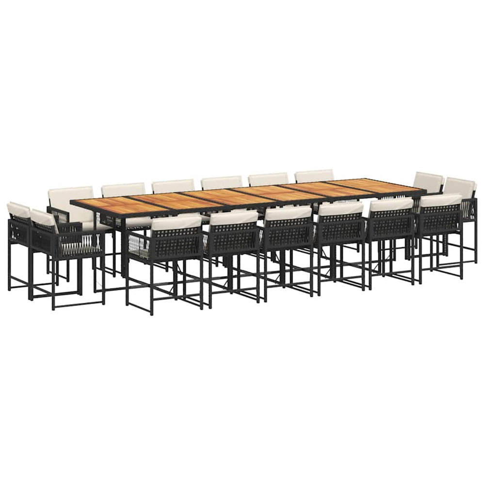 Ensemble à manger de jardin 17 pcs coussins noir résine tressée