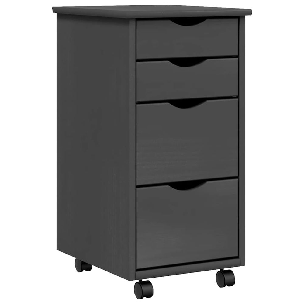 Armoire roulante avec tiroirs moss gris bois de pin solide