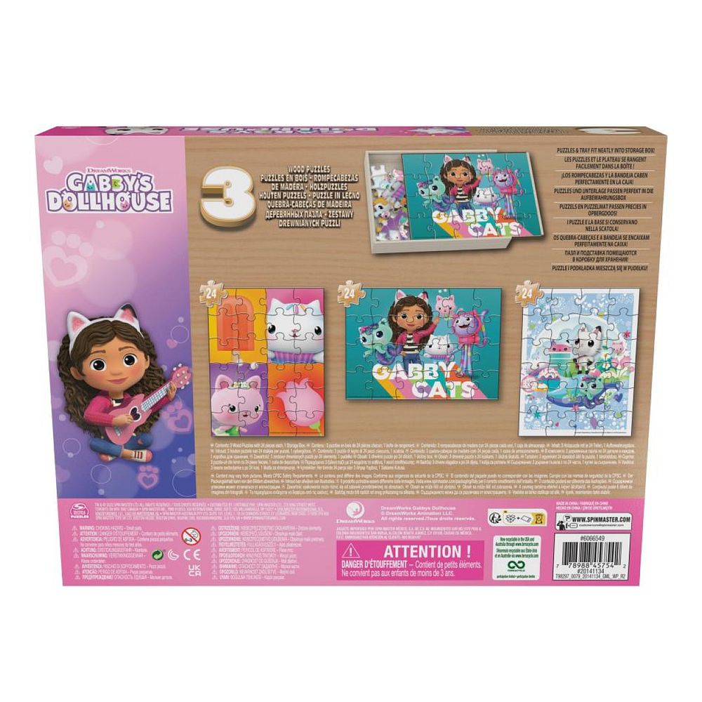 Boite 3 puzzles bois fsc gabby et la maison magique
