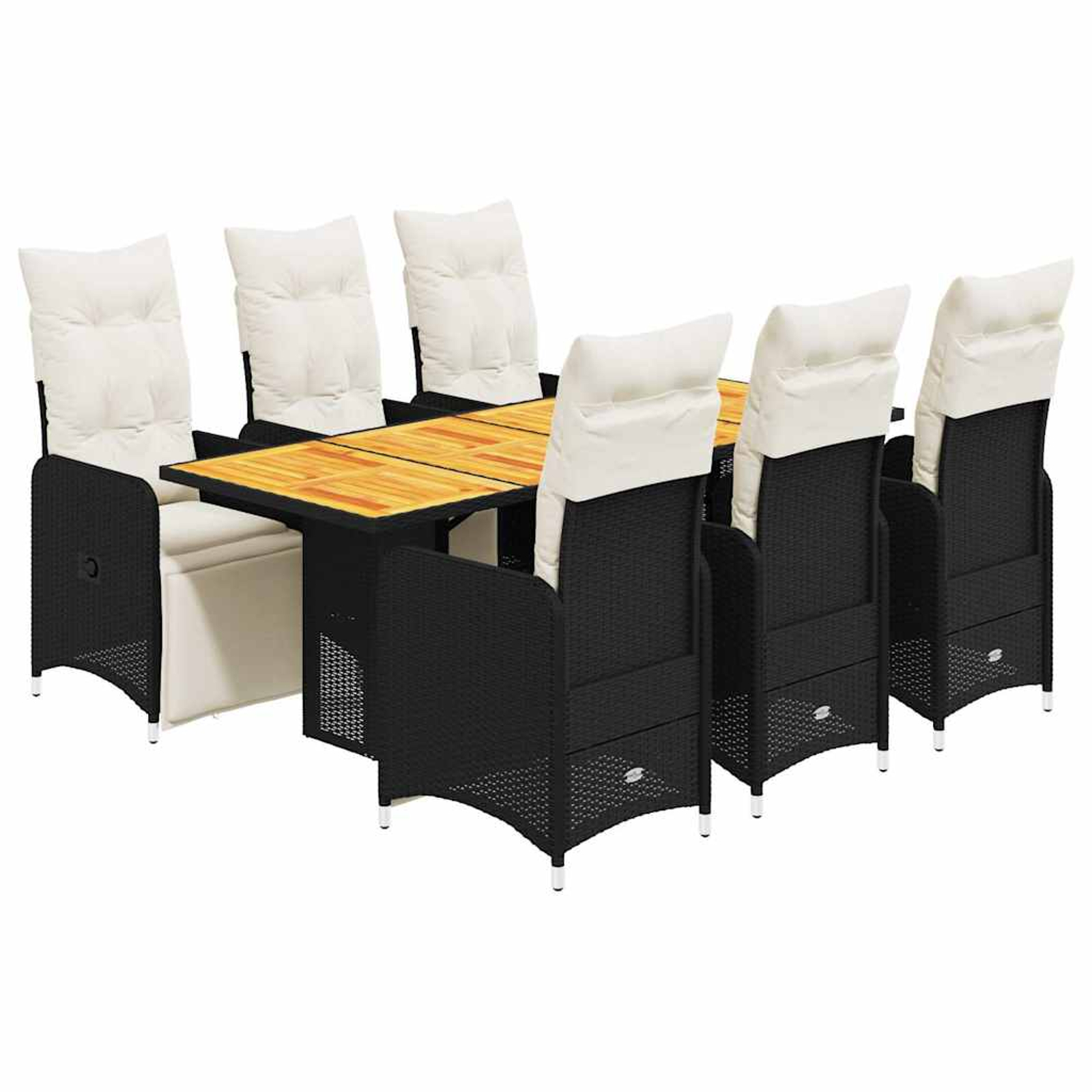 Ensemble de bistro de jardin 7 pcs coussins noir poly rotin