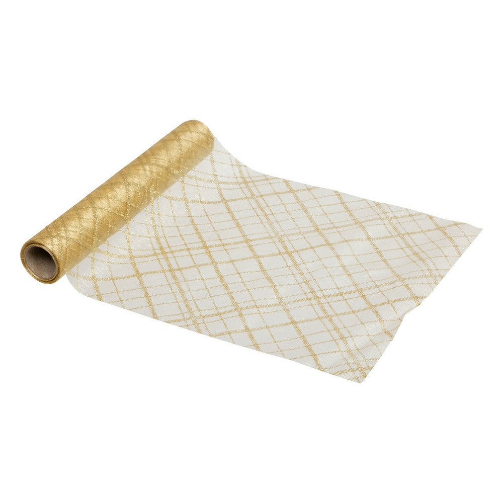 Chemin de table organza or carreaux 28 x 500 cm