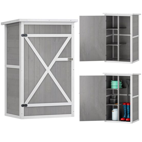 Armoire de jardin bois extérieur verrouillable toit étanche 75x56x115cm gris - comfortxl outdoor living