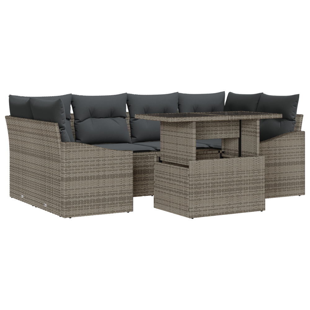 Set de canapé de jardin 7 pièces avec coussins gris rattan poly