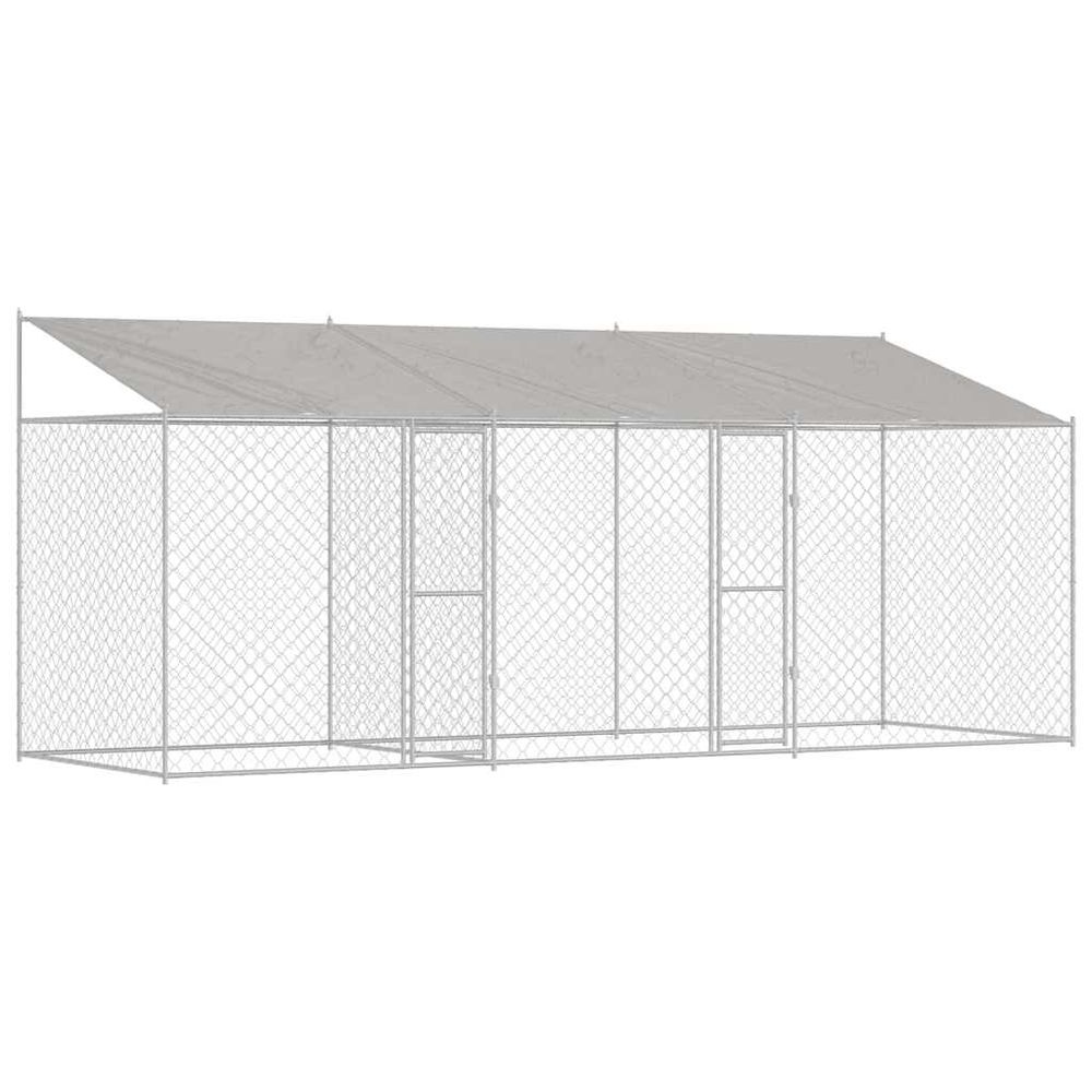 Cage pour chien avec toit argenté 600 x 200 x 256 cm