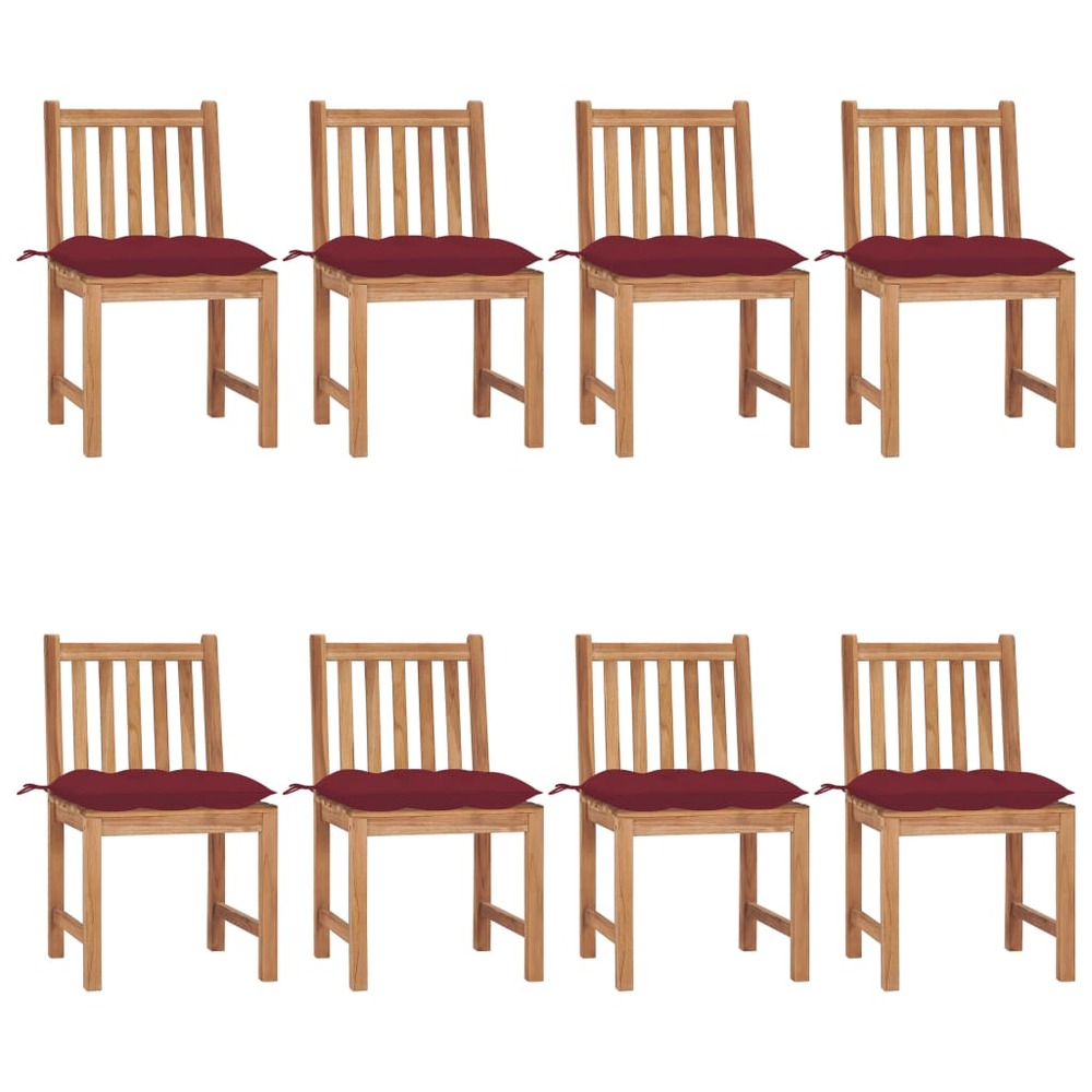 Chaises de jardin lot de 8 avec coussins bois de teck massif