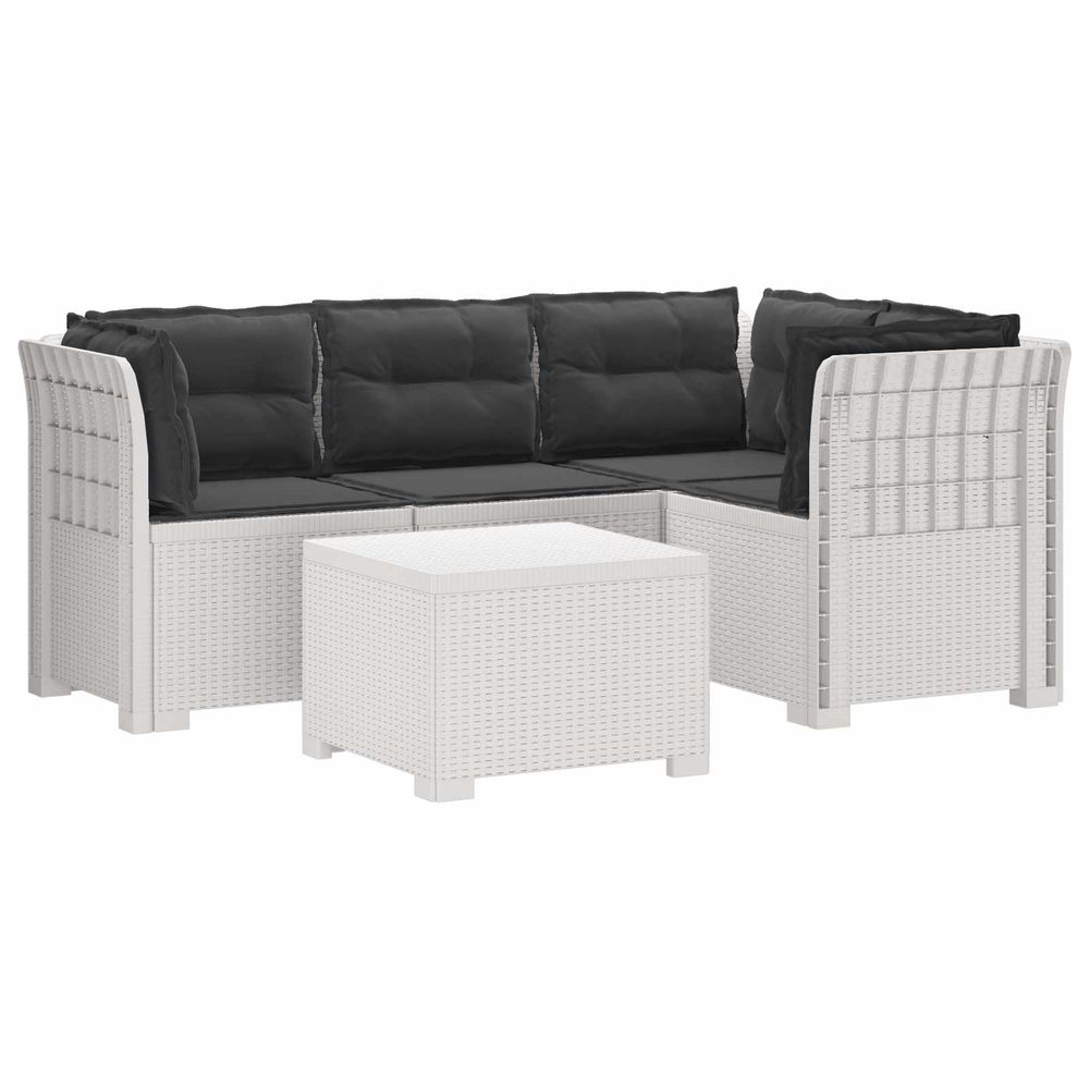 Canapé de jardin 4 places avec coussins style rotin pp blanc