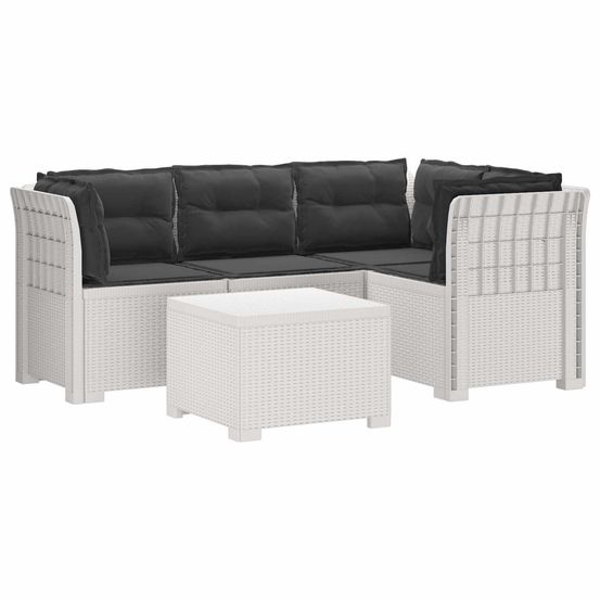 Canapé de jardin 4 places avec coussins style rotin pp blanc