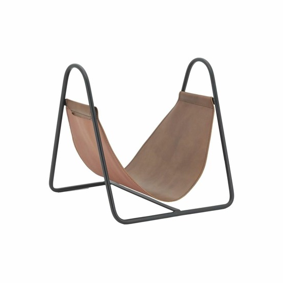 Porte-bûches en métal et cuir