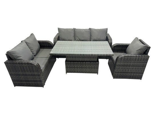 Salon de jardin en résine ensemble repas de jardin exterieur table à manger réglable en hauteur avec canapé 3 places d'amour