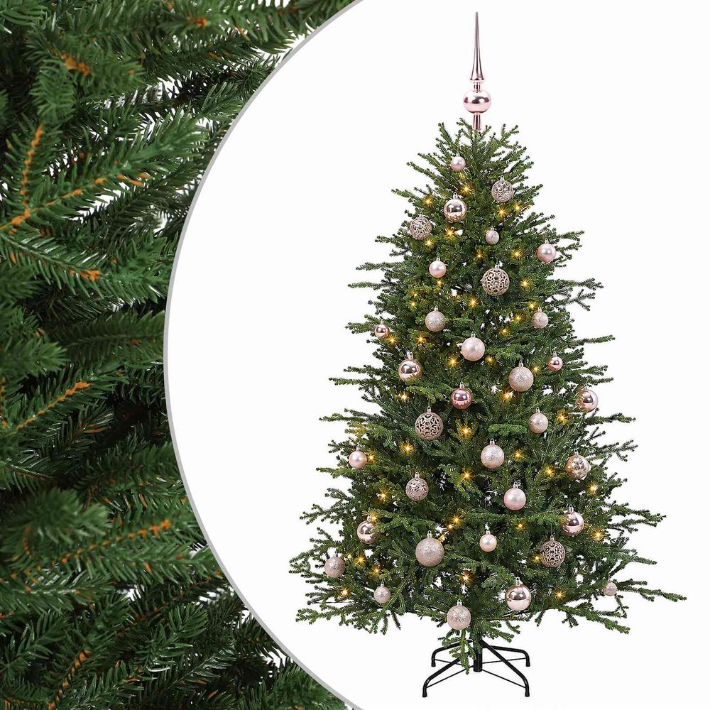 Sapin de noël artificiel avec boules 120 cm 150 led blanc chaud