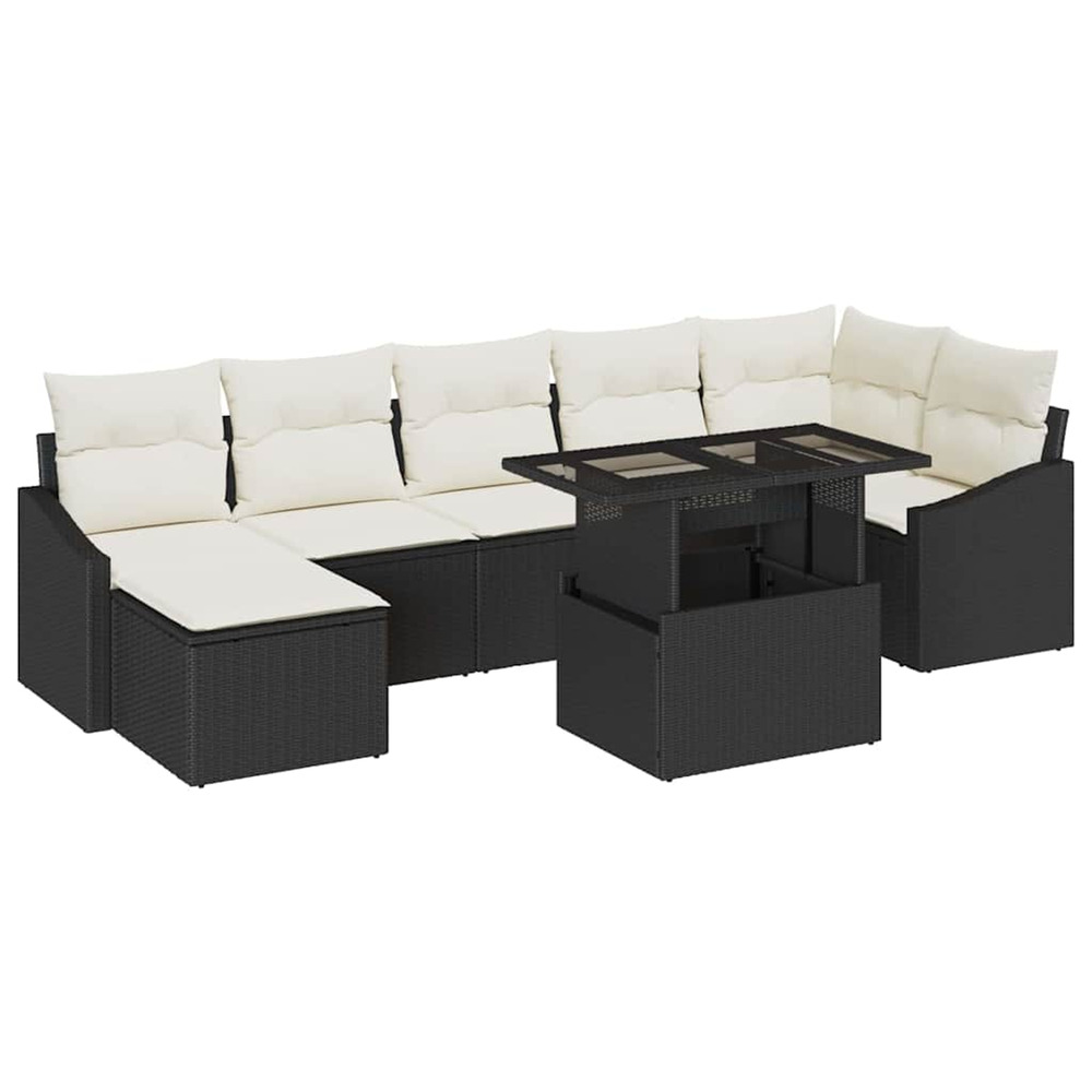 Ensemble de canapé de jardin 8 pcs noir et crème polyrotin