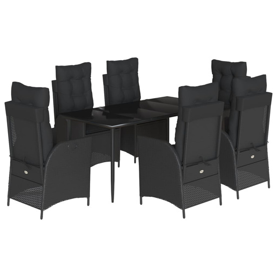 Ensemble à manger de jardin coussins 7pcs noir résine tressée