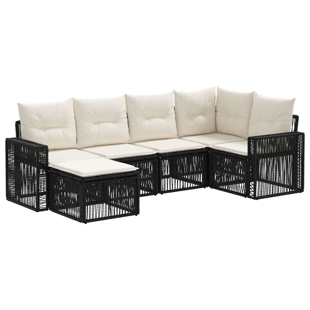 Ensemble de canapé de jardin 6 pc noir et blanc crème polyrotin
