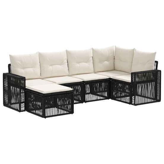Ensemble de canapé de jardin 6 pc noir et blanc crème polyrotin