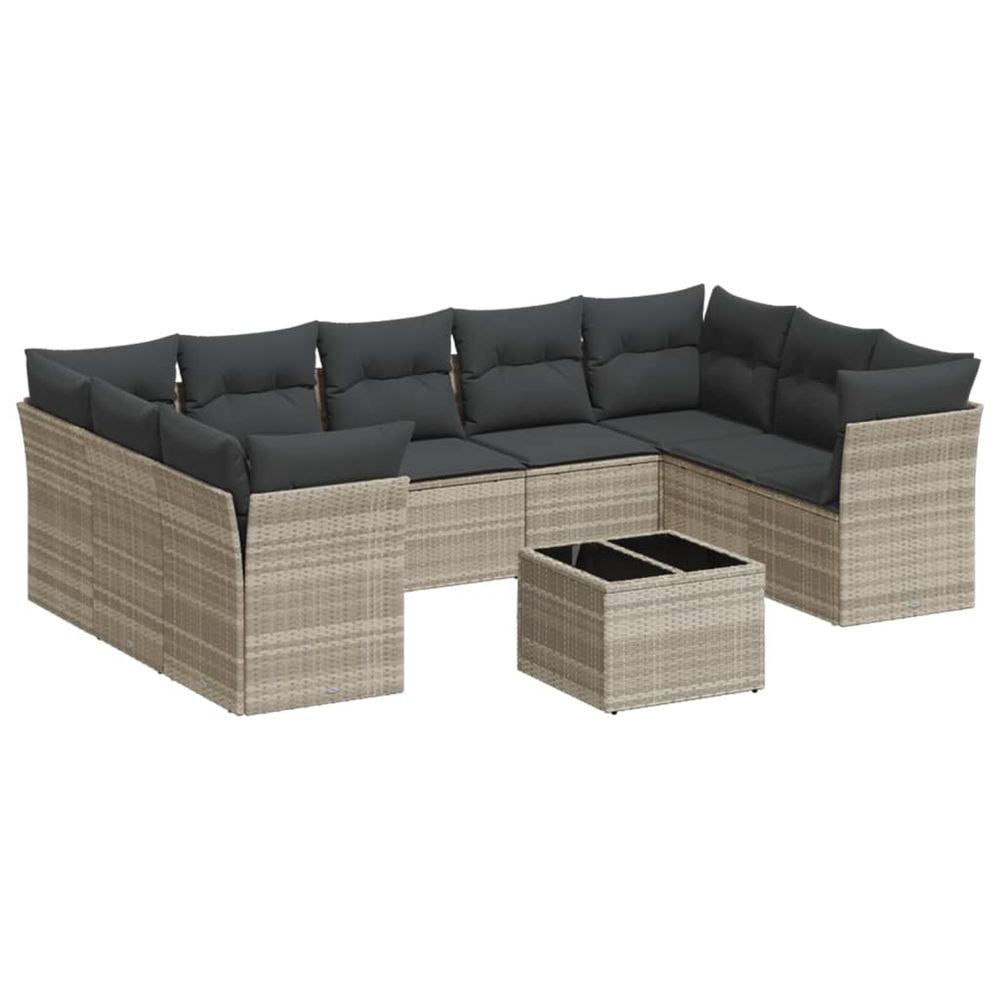 Salon de jardin avec coussins 10 pcs gris clair résine tressée