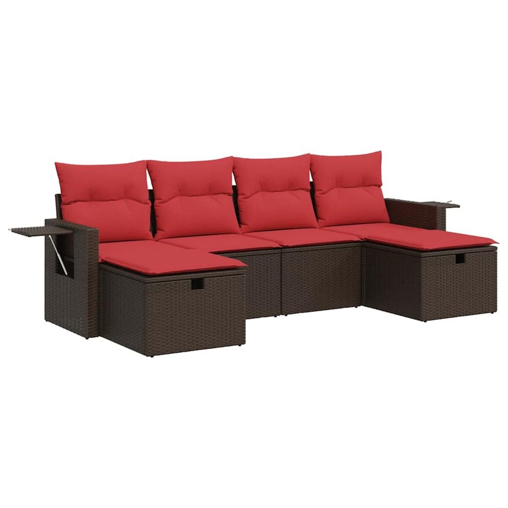 Salon de jardin avec coussins 6 pcs marron résine tressée