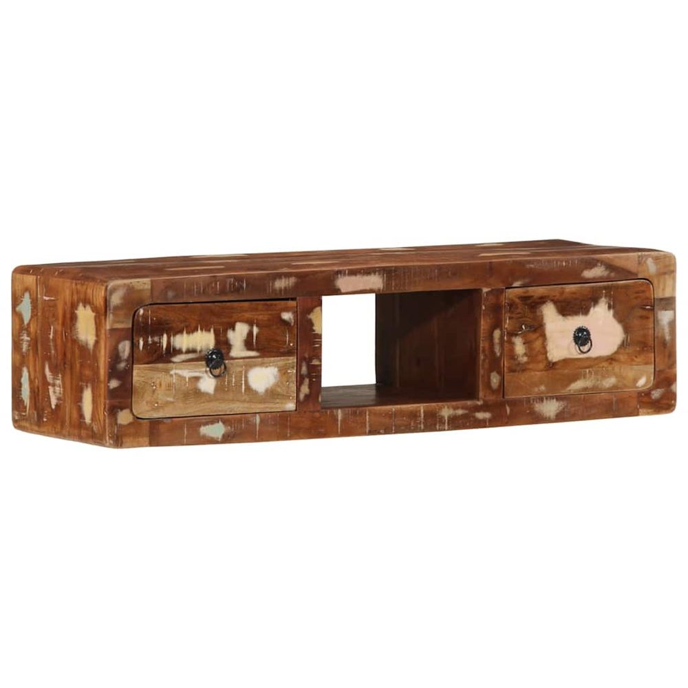 Meuble tv mural 100x32x25 cm bois massif de récupération