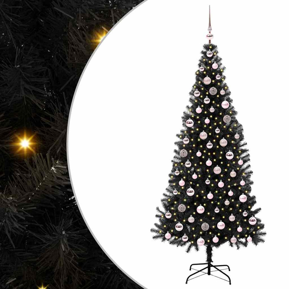 Sapin de noël avec 300 led avec support noir 210 cm pvc