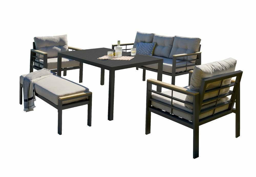 Ensemble repas de jardin CAYENNE 7P alu NOIR