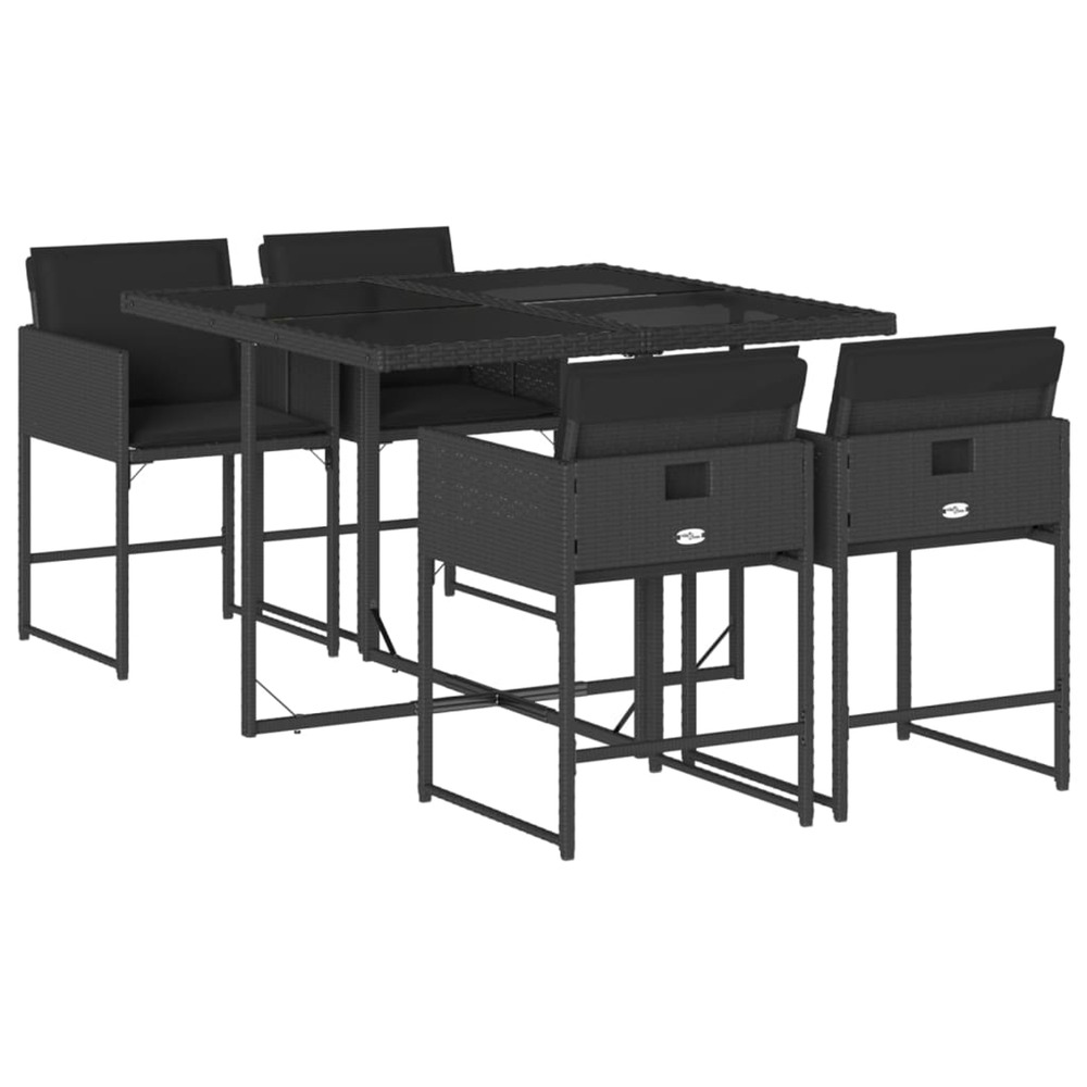 Ensemble à manger de jardin coussins 5pcs noir résine tressée