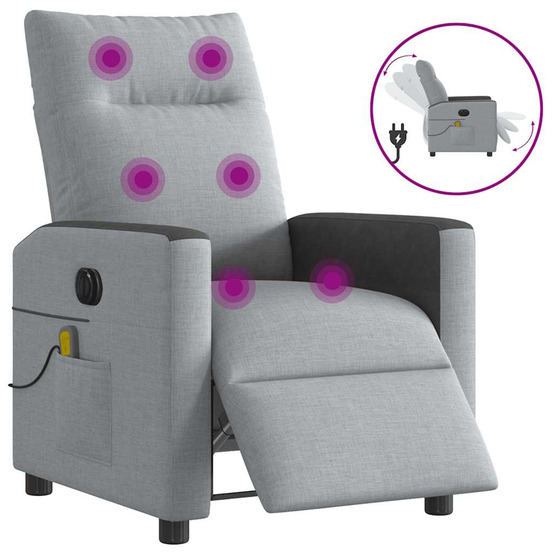 Fauteuil de massage inclinable électrique gris clair tissu