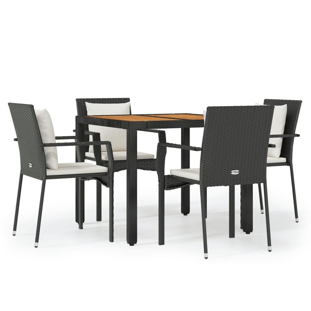 Ensemble à manger de jardin coussins 5pcs noir résine tressée