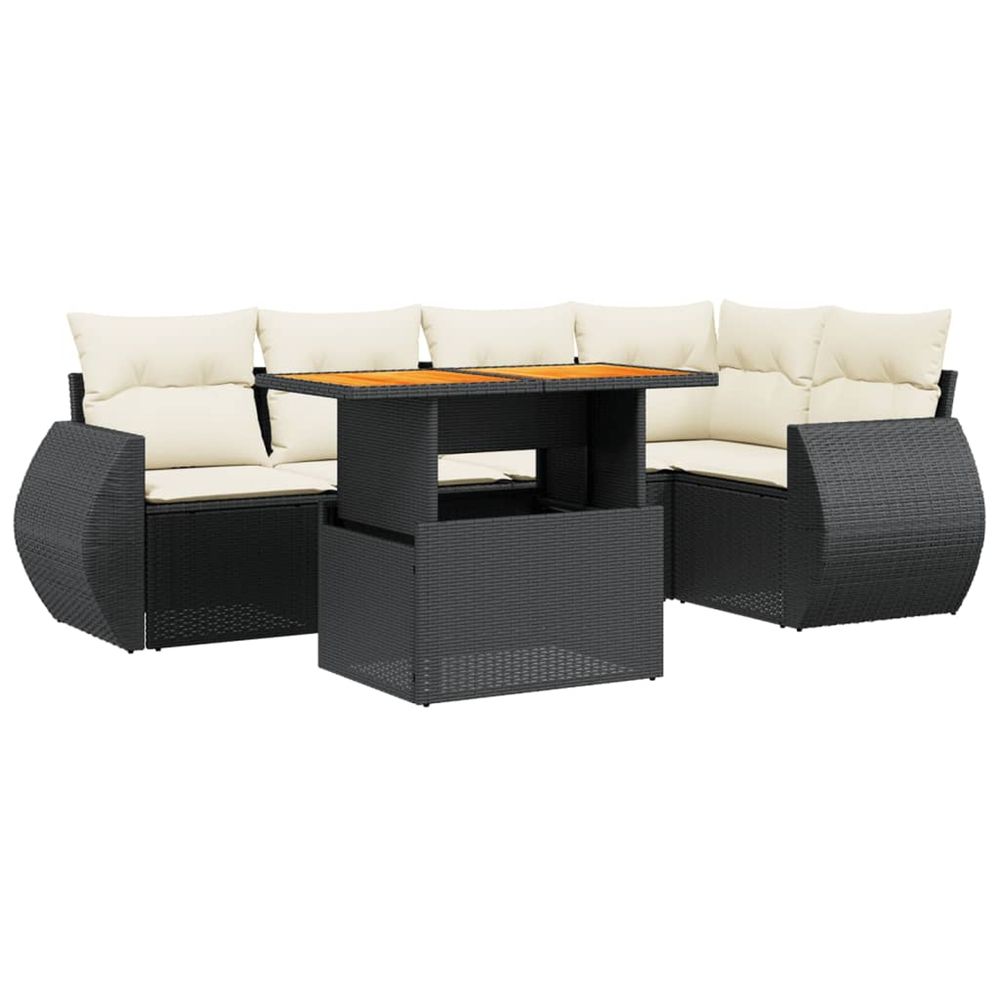 Salon de jardin 6 pcs avec coussins noir résine tressée