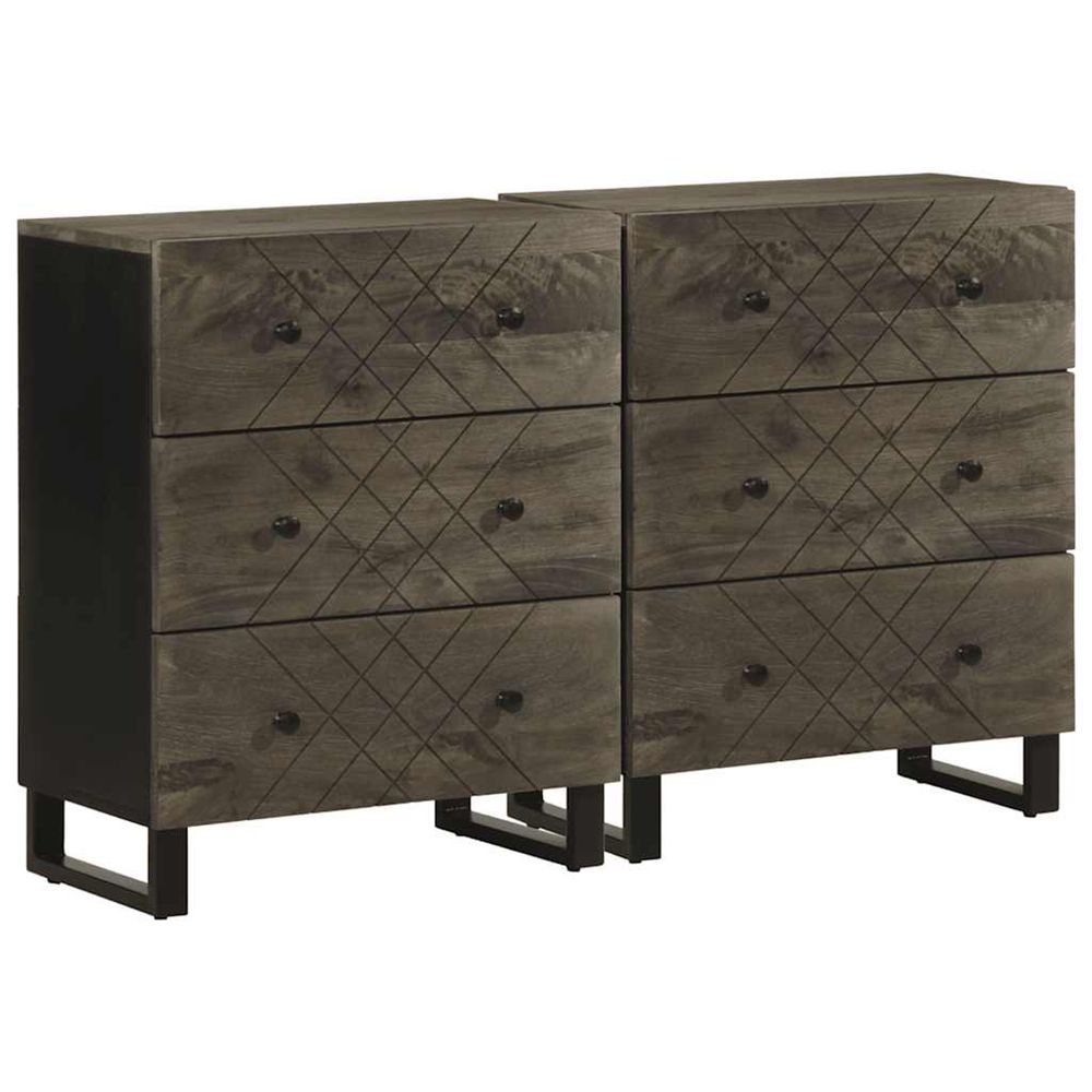 Buffets 2 pcs noir 60x33x75 cm bois massif de manguier