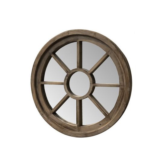 Miroir mural rond oeil de boeuf en bois marron ø.90 cm