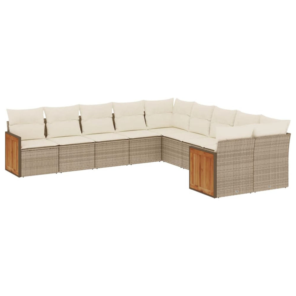 Salon de jardin avec coussins 10 pcs beige résine tressée