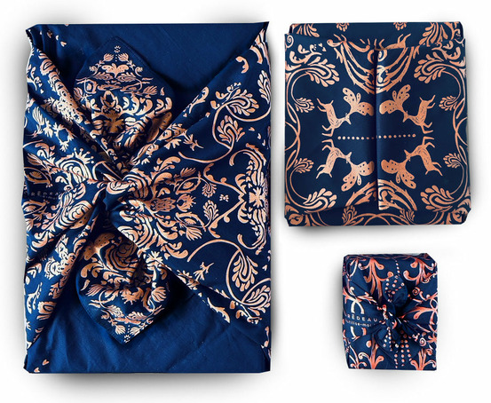 Emballage réutilisable furoshiki pack famille 3-en-1 coton : mystérieux bleu nuit